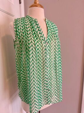Sunday in Brooklyn Green Chevron Sleeveless V-Neck Blouse